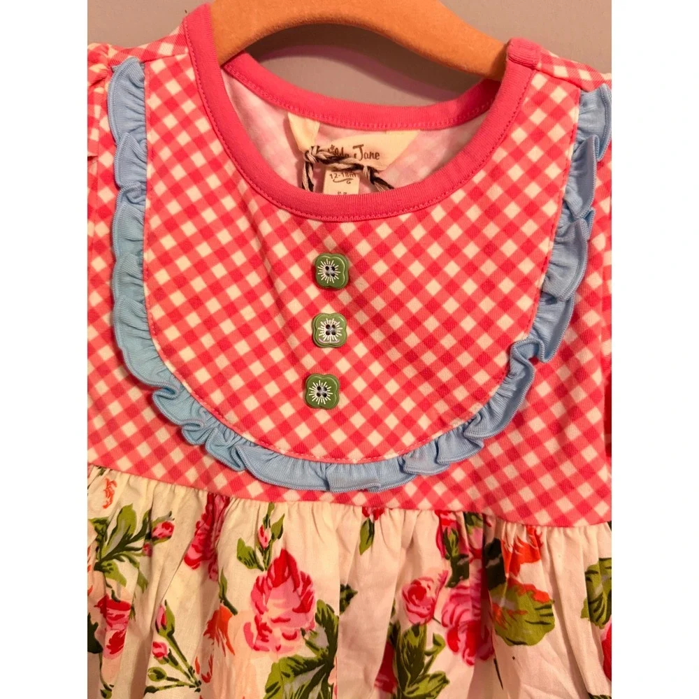 Matilda Jane Girls Pink Gingham Floral Ruffle Dress Size 12-18 Months - Picture 4 of 4